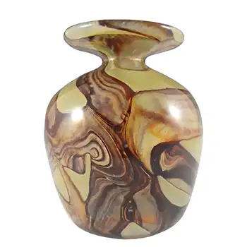 (image for) SIGNED Mdina 'Earthtones' Maltese Brown & Sandy Glass Vintage Vase