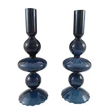 (image for) Pair of Empoli Vintage Italian Blue Glass Candlesticks / Candle Holders