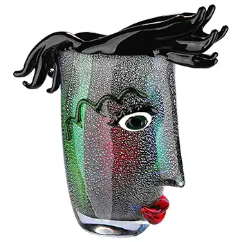 Gilde Handwerk Chinese Black & Silver Leaf Glass Picasso Style Face Vase (image for) Gilde Handwerk Chinese Black & Silver Leaf Glass Picasso Style Face Vase
