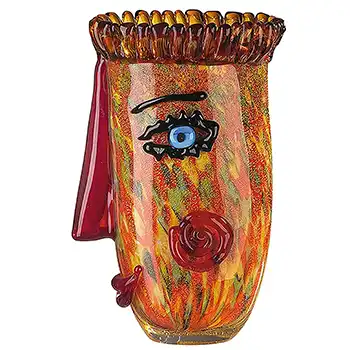 Gilde Handwerk Chinese Orange & Red Gold Leaf Glass Picasso Style Face Vase (image for) Gilde Handwerk Chinese Orange & Red Gold Leaf Glass Picasso Style Face Vase