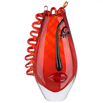Gilde Handwerk Chinese Red & Black Glass Picasso Style Face Vase (image for) Gilde Handwerk Chinese Red & Black Glass Picasso Style Face Vase