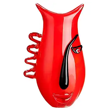 Gilde Handwerk Chinese Red & Black Glass Picasso Style Face Vase (image for) Gilde Handwerk Chinese Red & Black Glass Picasso Style Face Vase
