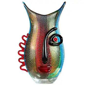 Gilde Handwerk Chinese Black & Silver Leaf Glass Picasso Style Face Vase (image for) Gilde Handwerk Chinese Black & Silver Leaf Glass Picasso Style Face Vase