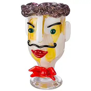 (image for) Gilde Handwerk Chinese White & Yellow Glass Picasso Style Face Vase