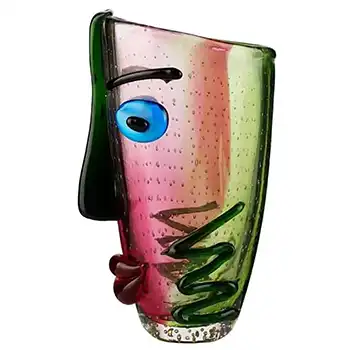 Gilde Handwerk Chinese Pink & Green Bubble Glass Picasso Style Face Vase (image for) Gilde Handwerk Chinese Pink & Green Bubble Glass Picasso Style Face Vase