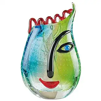 Gilde Handwerk Chinese Red, Yellow & Blue Glass Picasso Style Face Vase (image for) Gilde Handwerk Chinese Red, Yellow & Blue Glass Picasso Style Face Vase