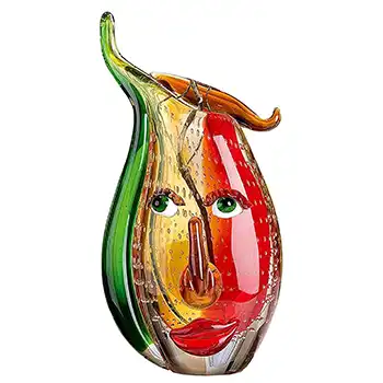 Gilde Handwerk Chinese Red, Yellow & Green Bubble Glass Picasso Style Face Vase (image for) Gilde Handwerk Chinese Red, Yellow & Green Bubble Glass Picasso Style Face Vase