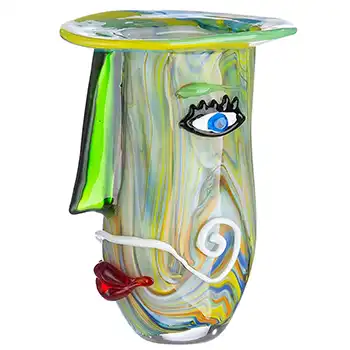 Gilde Handwerk Chinese Multicloured Glass Picasso Style Face Vase (image for) Gilde Handwerk Chinese Multicloured Glass Picasso Style Face Vase