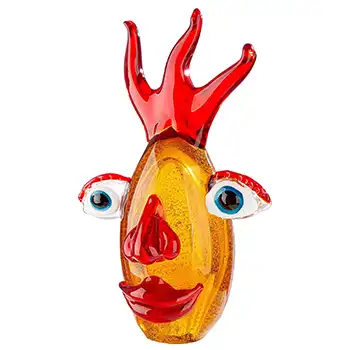 Gilde Handwerk Chinese Amber & Red Bubble Glass Picasso Style Face Vase (image for) Gilde Handwerk Chinese Amber & Red Bubble Glass Picasso Style Face Vase