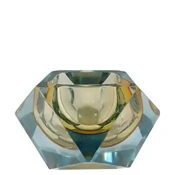(image for) Murano Faceted Amber & Blue Sommerso Glass Vintage Block Bowl