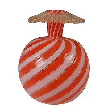 (image for) Murano Venetian Orange & White Filigree Glass Vase w Gold Leaf