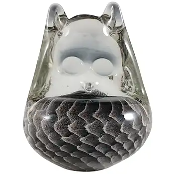 (image for) FM Konstglas / Marcolin #C691 Grey Fumato Glass Owl Sculpture