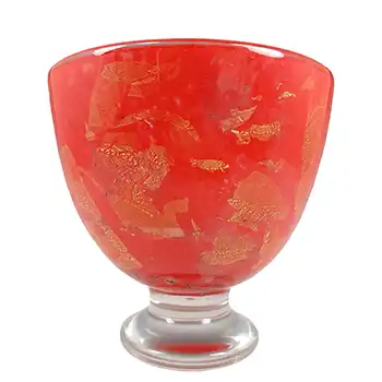 (image for) SIGNED LARGE Gozo Maltese Red & Gold Leaf Glass Vase