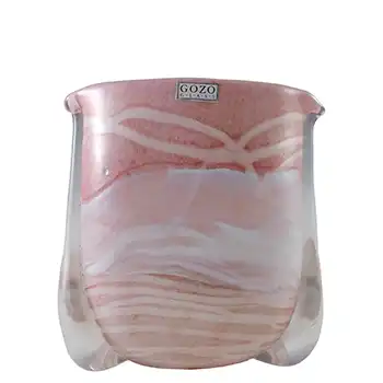 (image for) SIGNED Gozo Maltese Marbled Glass 'Sunshine' Lobed Vase