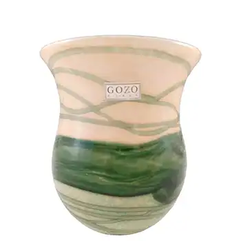 (image for) Gozo Maltese Green & Cream Glass 'Springtime' Vase - Signed