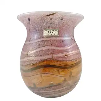 (image for) SIGNED Gozo Maltese Pink & Orange Glass 'Seashell' Vase