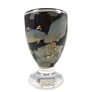 (image for) SIGNED Gozo Maltese Black & Gold Leaf Glass Vase