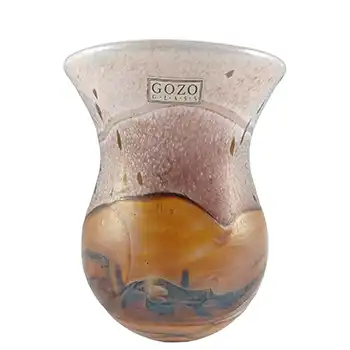 (image for) SIGNED Gozo Maltese Pink & Orange Vintage Glass 'Seashell' Vase