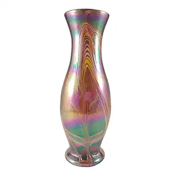 (image for) Large Iridescent Pink Glass Vintage Random Strapped Vase