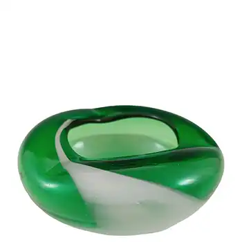 (image for) Japanese Green & White Striped Retro Glass Bowl / Ashtray