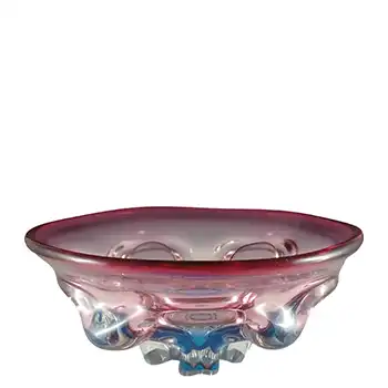 (image for) LARGE Sanyu Japanese Knobbly Pink & Blue Glass Vintage Bowl