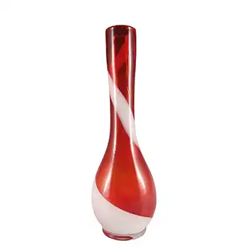 (image for) Japanese Red & White Spiral Striped Vintage Glass Vase