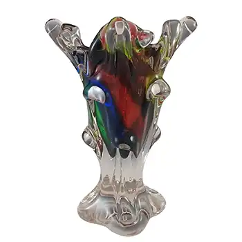 (image for) Sanyu or Iwatsu Japanese Red, Green, Yellow & Blue Glass Vase