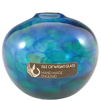 Isle of Wight Studio 'Shamrock' Green & Blue Glass Globe Vase (image for) Isle of Wight Studio 'Shamrock' Green & Blue Glass Globe Vase