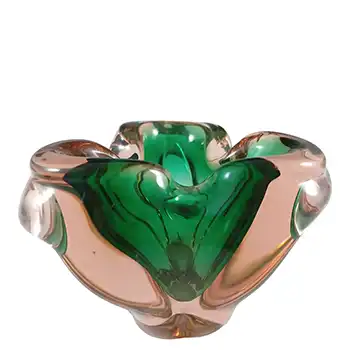 (image for) Czech or Murano Green & Pink Glass Vintage Lobed Bowl
