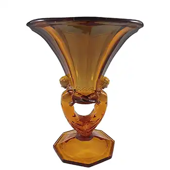 (image for) Libochovice Czech Art Deco 1930s Amber Glass Lady / Ladies Vase