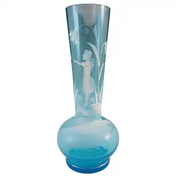 (image for) Mary Gregory Victorian Bohemian Hand Enamelled Blue Glass Vase