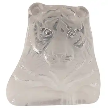 (image for) SIGNED LARGE Mats Jonasson / Royal Krona #33146 Glass Tiger Sculpture