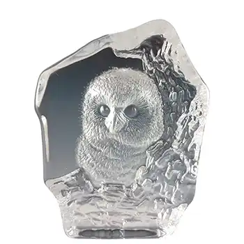(image for) SIGNED Mats Jonasson #3298 Swedish Glass Owl / Owlet Paperweight
