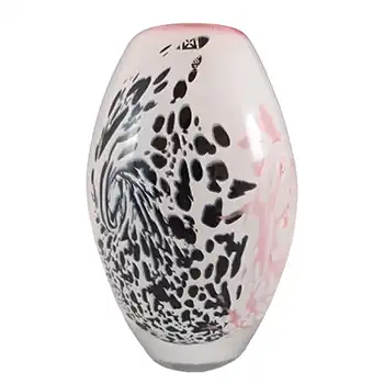 (image for) SIGNED & LABELLED Mdina Maltese Pink, Black & White Glass Vase