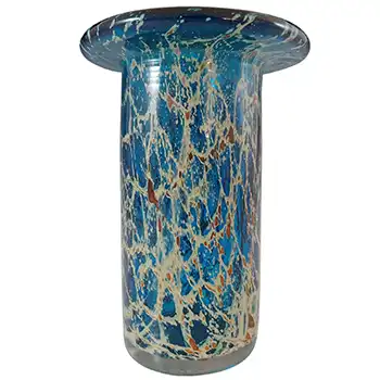 SIGNED Mdina 'Blue Crizzle' Maltese Blue & Yellow Glass Vintage Vase (image for) SIGNED Mdina 'Blue Crizzle' Maltese Blue & Yellow Glass Vintage Vase