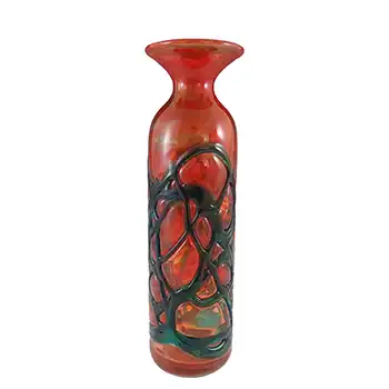 (image for) SIGNED Mdina Random Strapped Maltese Red & Blue Glass Vase