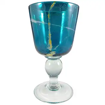 (image for) ARTIST SIGNED Mdina 'Blue Summer' Eric Dobson 1975 Glass Chalice / Goblet Vase