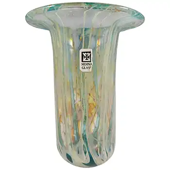 (image for) SIGNED Mdina 'Crysal Blue Stripe' Maltese Glass Cylinder Vase