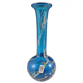(image for) SIGNED Mdina 'Blue Summer' Maltese Glass Vintage Vase