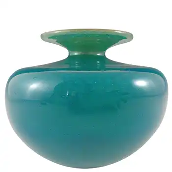 (image for) SIGNED Mdina Bubbly Maltese Blue & Yellow Glass Vintage Vase