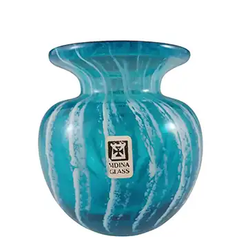 (image for) SIGNED & LABELLED Mdina Blue & White Striped Maltese Glass Vase