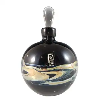 (image for) SIGNED & LABELLED Mdina 'Black & Silver' Maltese Glass Perfume Bottle