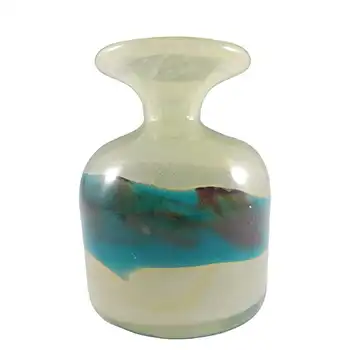 (image for) SIGNED Mdina 'Strata' Maltese 1970's Yellow & Blue Glass Vase