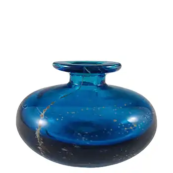 (image for) LABELLED Mdina 'Blue Summer' Maltese Glass Squat Vase