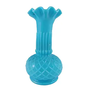 (image for) French Victorian 1900's Vintage Blue Milk Glass 'Diamond' Vase