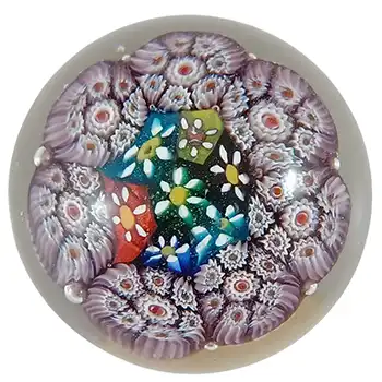 (image for) LABELLED Murano Miniature ALT / 3 Fiori Millefiori Glass Paperweight
