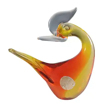 (image for) Murano Red & Amber Glass Swan Figurine - Hans Geismar Label
