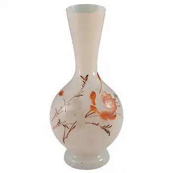 (image for) Victorian Hand Painted / Enamelled Opalescent White Glass Vase