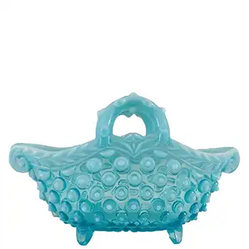 (image for) Henry Greener 1890's Victorian Blue Pearline Glass Basket Bowl