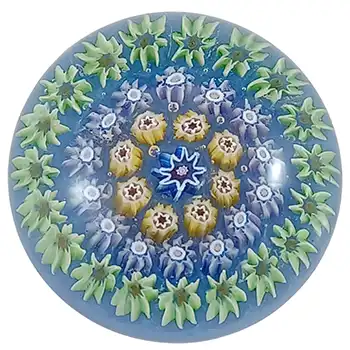 (image for) Perthshire #PP3 Blue Glass Early Miniature Millefiori Paperweight